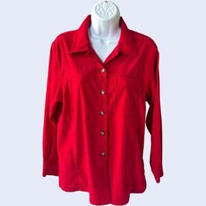 Talbots S Petites Preppy Button-Up Shirt Red Relaxed